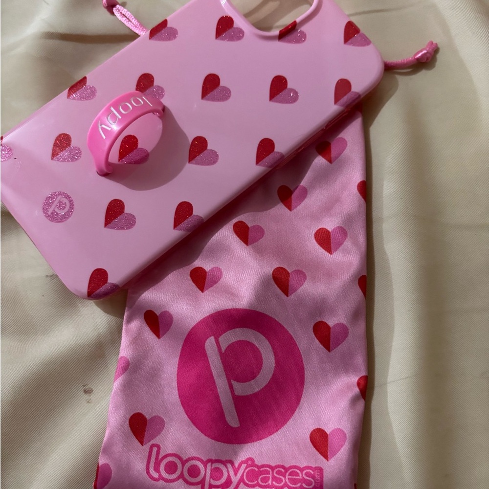 Loopy Case Pink with Red Hearts Phone Case